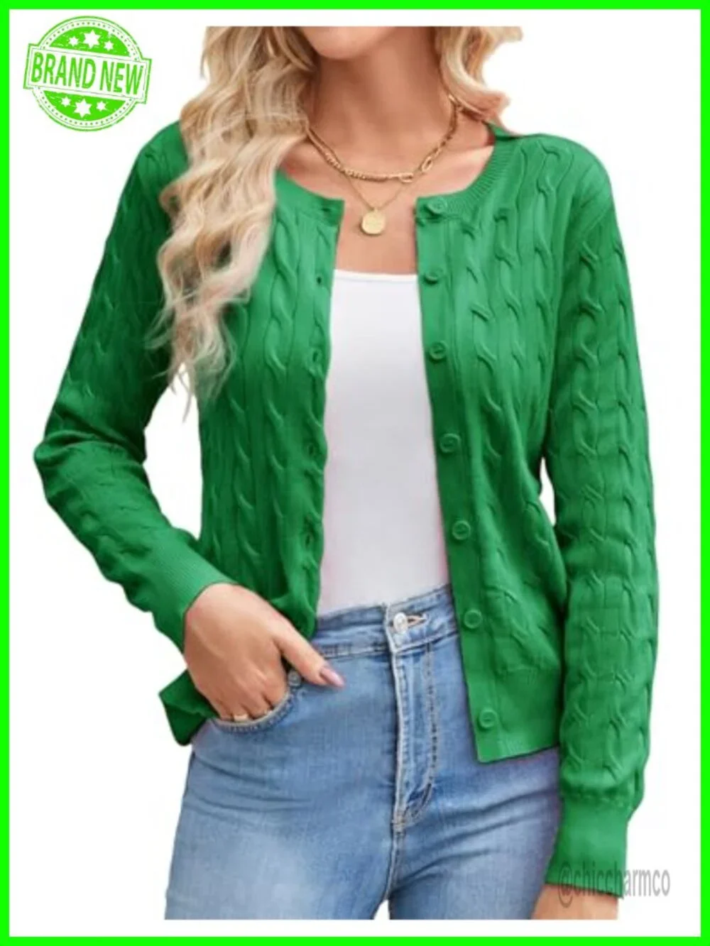 Women's Cable Knit Cardigan Lightweight Long Sleeve Button Up Sweater